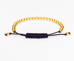 14k Gold Bead Bracelet with Adjustable Black Cord  - Men and Women's Bracelet - 4mm