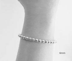 18k White Gold Ball Bead Stretch Bracelets, 6mm, Men and Women's Bracelet, Model View