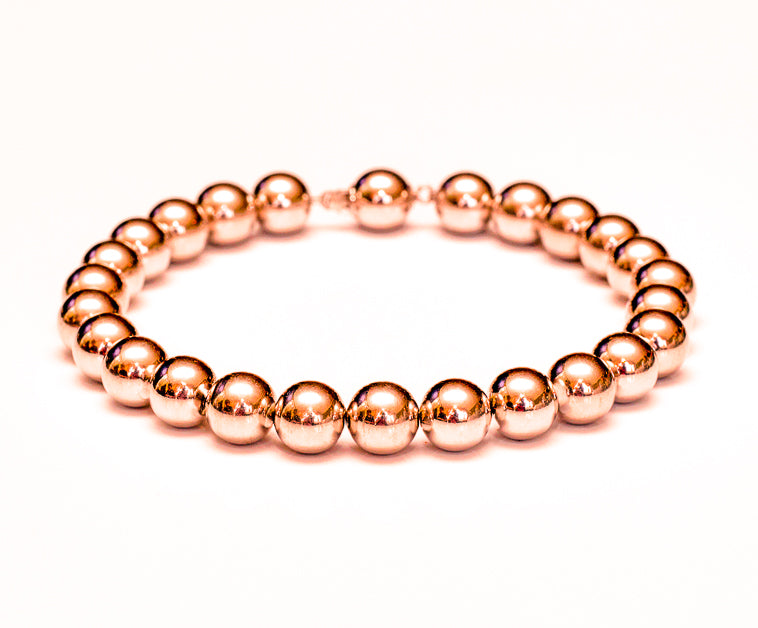 14k Rose Gold Bead Bracelet - 8mm - Women and Men's Bracelet
