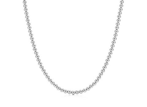 18k White Gold Bead Necklace - 5mm, 8g