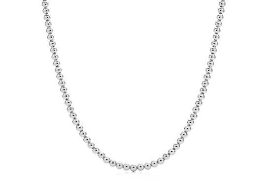 14k White Gold Bead Necklace 5mm Crystal Casman