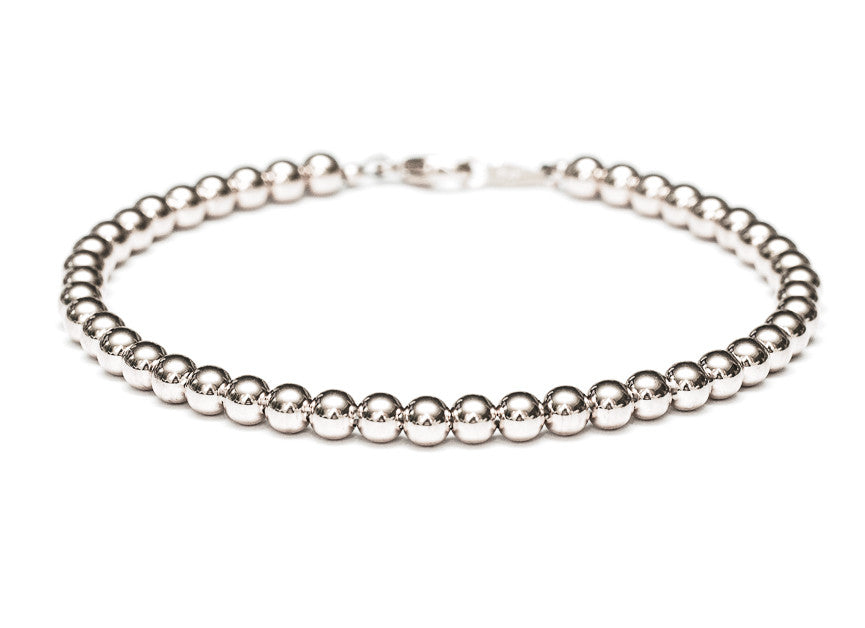 Heavy 14k White Gold Bead Bracelet - Women's and Men's Bracelet - 4mm, 5.8g