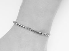 14k White Gold Bead Stretch Bracelet - Women and Mens Bracelet - 4mm 2