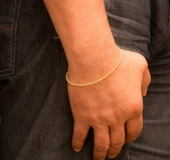 14k Gold Bead Bracelet - Women and Mens Bracelet - 2mm, Model View