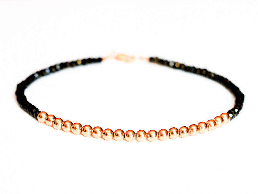 Black Spinel 14k Rose Gold Bead Bracelet - 3mm - Women and Men's Bracelet