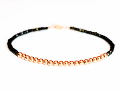 Black Spinel 14k Rose Gold Bead Bracelet - 3mm - Women and Men's Bracelet