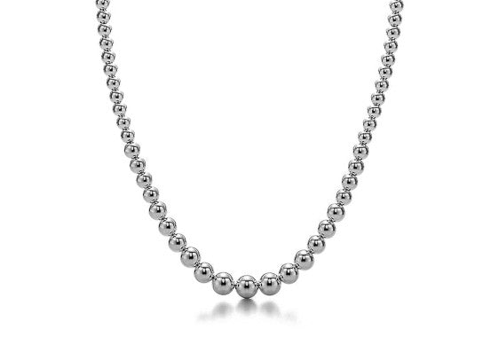 Silver Graduated Beaded Ball Chain Necklace