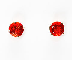 Mexican Fire Opal 14k Gold Stud Earrings - 4mm, 5mm, 6mm. Model View.