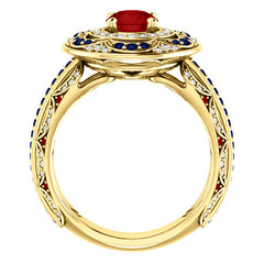 Front view 18k Gold Ruby Sapphire and Diamond Ring. Vintage Style. 1.5 ctw, 7.6g 3