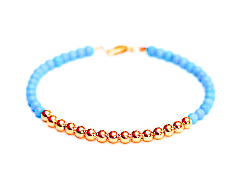 Turquoise Bead Bracelet in 14k Rose Gold - Women's and Men's Bracelet