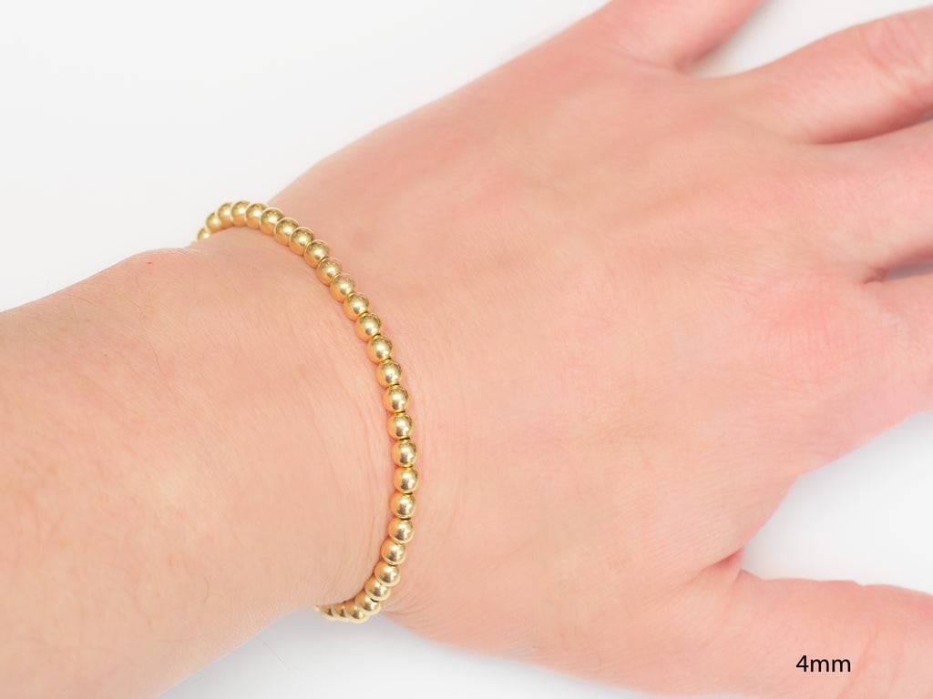 14K White Gold Bead Stretch Bracelet, 3-6mm, Men and Women's Bracelet 6.5 Inches / White / 3mm