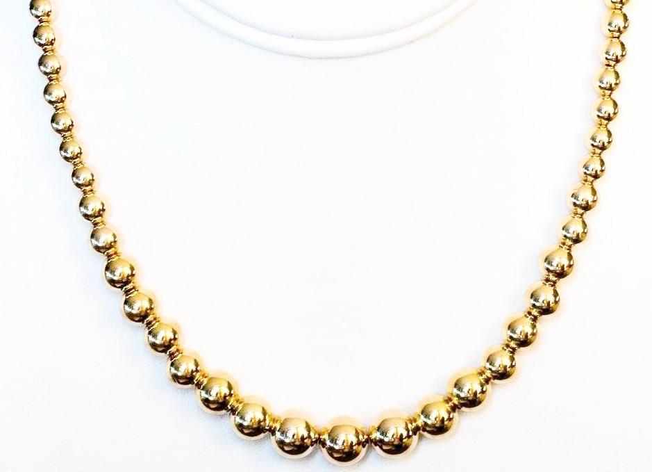 Graduated 14k Gold Bead Necklace in Yellow, Rose, or White Gold