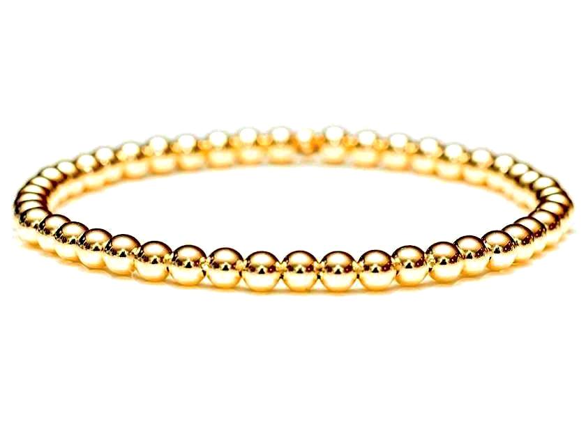 18k gold ball bead stretch bracelet, quality guaranteed. Durable hard-wall beads. Stacking and layering bracelets. 3mm, 4mm, 5mm, 6mm by Crystal Casman