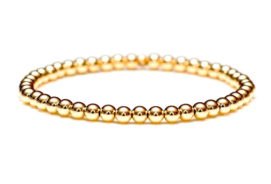 14k Gold Ball Bead Stretch Bracelets, 4mm, Men and Women's Bracelets