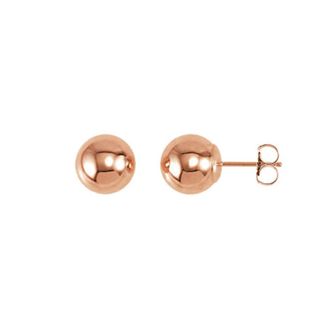 14k Rose Gold Ball Earrings - 3mm, 4mm, 6mm, 8mm.  Men and Women's Earrings.