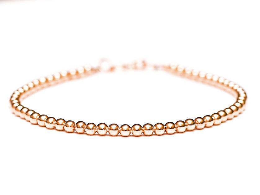 18k Rose Gold Bead Bracelet - Women and Men's Bracelet - 3mm