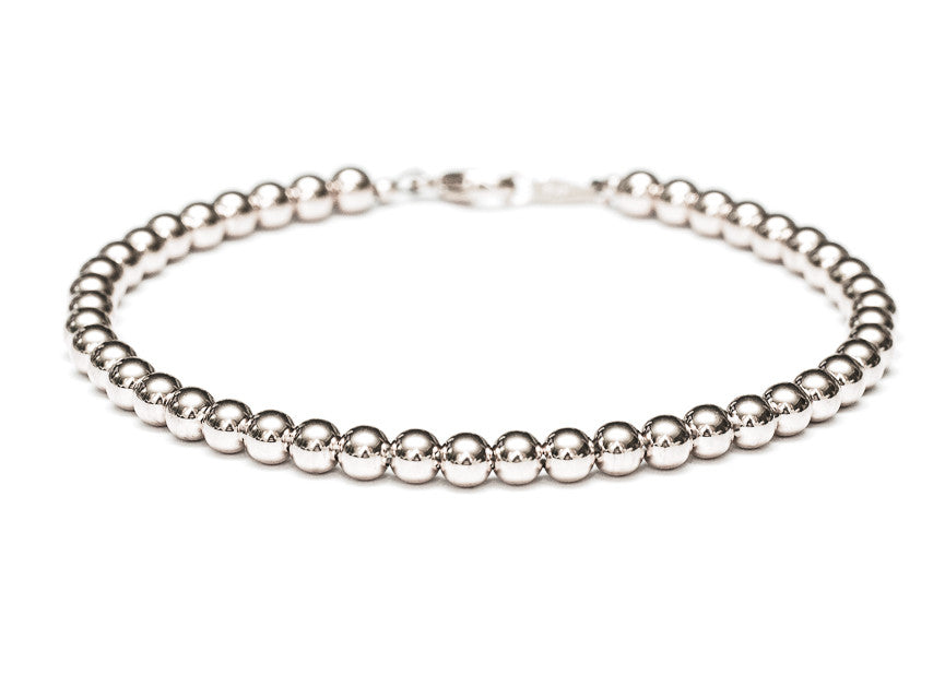 18k White Gold Bead Bracelet - Women and Men's Bracelet - 4mm – Crystal  Casman