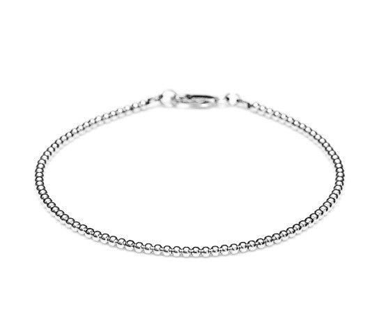 18k White Gold Bead Bracelet - 2mm - Women's or Men's Bracelet