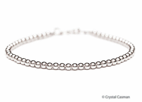 18k White Gold Bead Bracelet - 3mm - Women's or Men's Bracelet