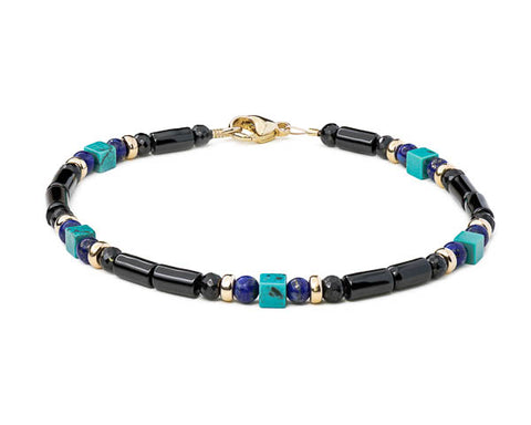 Turquoise, Lapis, and Black Onyx 14k Gold Bead Bracelet - Women's and Men's Bracelet
