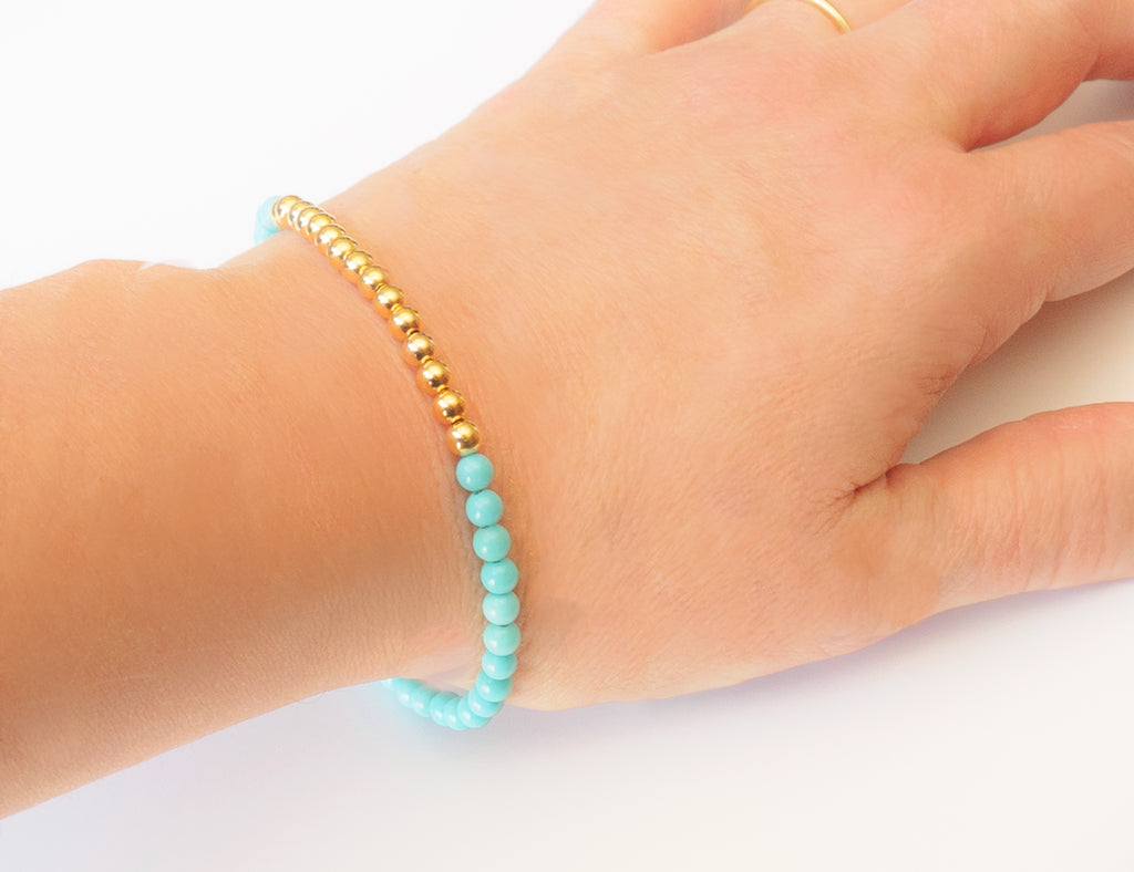Turquoise Gacé Collection- Smooth Turquoise & Gold Beaded Bracelet – Sogoli  Jewelry