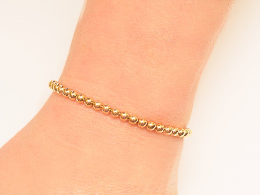 18k Gold Bead Bracelet Women and Men's Bracelet 4mm