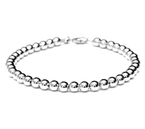 Classic 18k white gold bead bracelet for men and women - 6mm.  Durable for carefree wear.