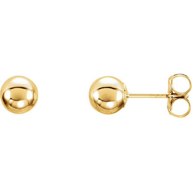14K Gold Ball Earrings - 3mm, 4mm, 6mm, 8MM. Men and Women's Earrings. Gold / 4mm
