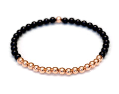 Black Onyx and 14k Rose Gold Ball Bead Stretch Bracelet - 4mm. Men and Women's Bracelet