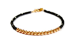 Black Spinel and 14k Rose Gold Bead Bracelet - 4mm - Women and Men's Bracelet