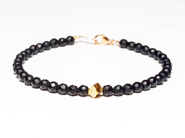 Matte Black Onyx 14k Gold Bead Bracelet - Women's and Men's Bracelet