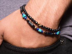 Matte Black Onyx and Turquoise 14k Gold Bead Stacking Bracelets - Women's and Men's Bracelet