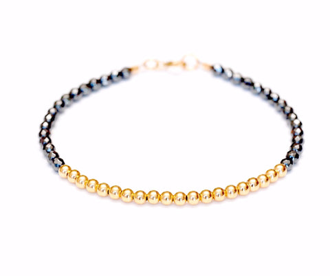 14k Gold Bead Bracelet w/ Hematite - 3mm - Women and Men's Bracelet