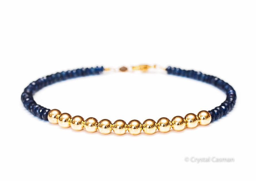 Sapphire 14k Gold Bead Bracelet - Women and Men's Bracelet