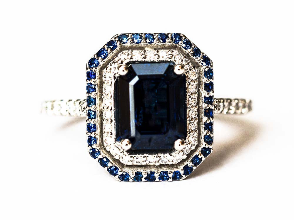 Platinum Sapphire and Diamond Engagement Ring, 1.75 ctw, 5g
