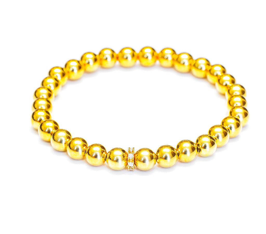 Diamond and 14k Gold Bead Stretch Bracelet - 6mm 
