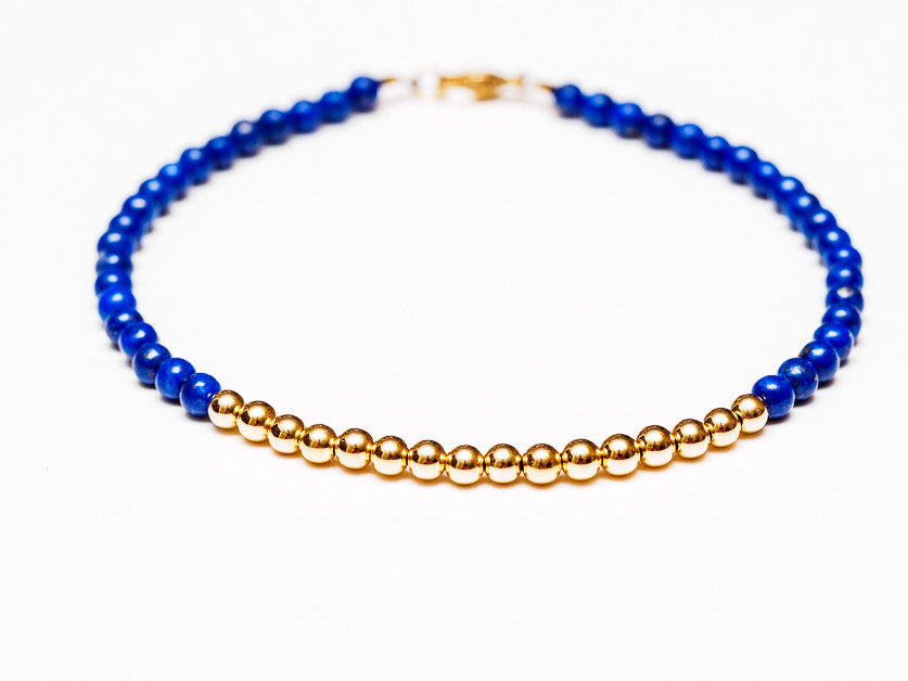 Lapis Lazuli 14k Gold Bead Bracelet - Women's and Men's Bracelet