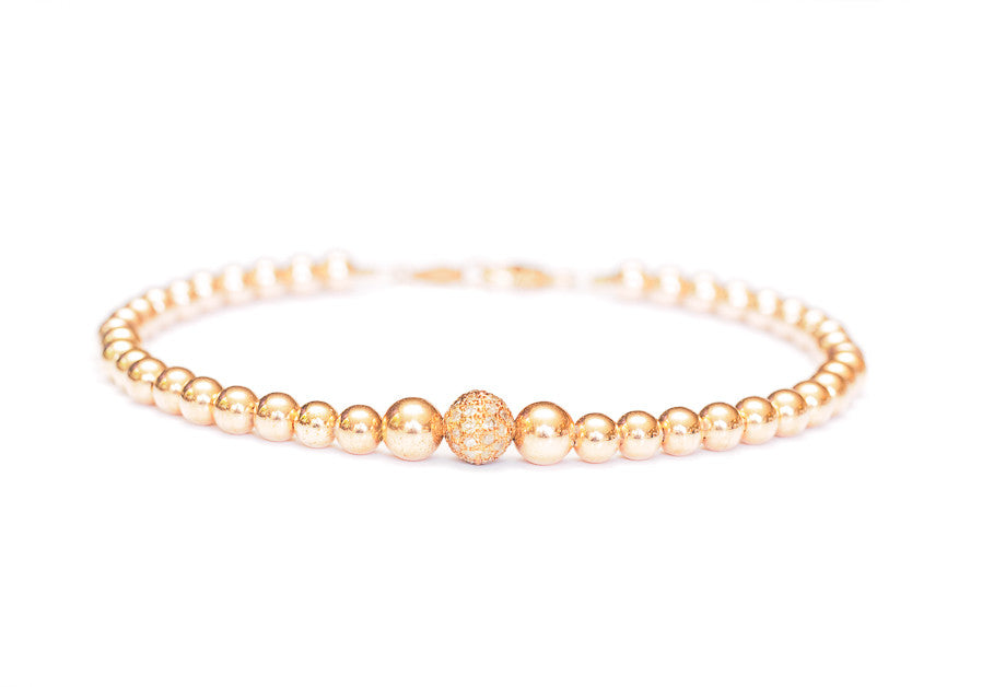 Diamond 14k Rose Gold Bead Chain Bracelet